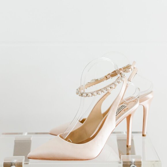 Badgley Mischka Kris Soft Nude Satin Women's Pump 8 New Champagne - Picture 3 of 11